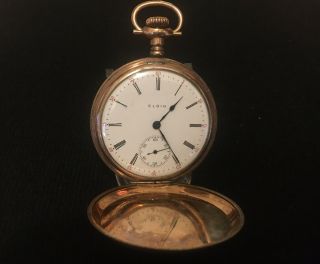 Antique Elgin Pocket Watch Gold Filled Hunter Case 7 Jewels 16s