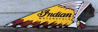 Large Vintage Indian Motorcycles Die Cut Porcelain Sign Chief Head