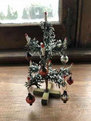 Tiny German Feather Christmas Tree Antique Marked Made In Germany 1920s