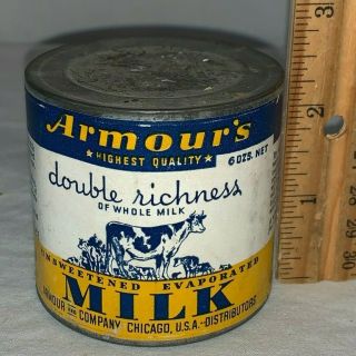 Antique Armour Evaporated Milk Tin Dairy Cow Country Store Grocery Farm Food Can