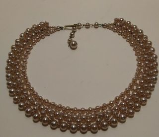 Vintage Faux Pearl Collar Necklace Choker Japan Champagne 13 - 15 "
