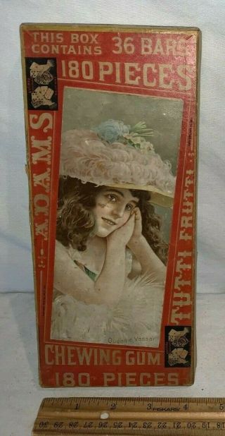Antique Adams Tutti Frutti Gum Display Box Chewing Candy Victorian Girl Grocery