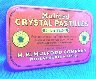 Vintage Medicine Tin,  Mulford Crystal Pastilles Menthymol H.  K Mulford Co Phily,  Pa