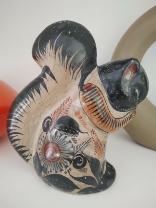 Vintage Mexican Tonala Ceramic Pottery Folk Art Hand Painted Squirrel Figurine