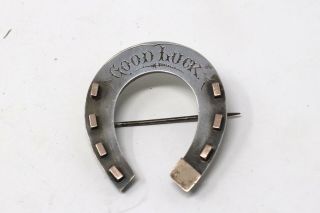 A Antique Victorian Sterling Silver 925 & Gold Good Luck Horseshoe Brooch