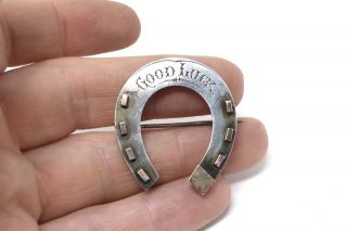 A Antique Victorian Sterling Silver 925 & Gold Good Luck Horseshoe Brooch 3