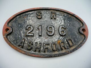 Vintage Cast Iron Southern Railway Wagon Plate Plaque " Sr 2196 Ashford "