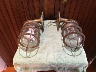 Pair Brass R&s Co.  Russel & Stoll ? Explosion Proof Antique Nautical Wall Lights