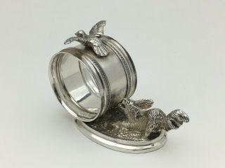 Fabulous Antique Victorian Reed Barton Figural Silver Plate Napkin Ring Dog Bird