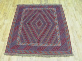 A Old Handmade Moshvani Wool On Wool Afghan Rug (120 X 105 Cm)