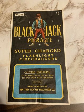 Vintage Black Jack Pirate Vintage Firecracker Label From 1970’s.  Made By Macau