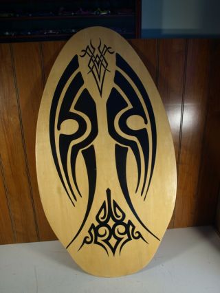 Vintage 35 " Wood Skimboard Beach Wave Board Tiki Primitive Tribal Design