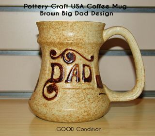 Pottery Craft Usa Coffee Mug Brown Big Dad Design - 1970 Vintage For Dad