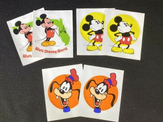 6 Vintage Disney World Walt Disney Mickey Mouse Goofy Decal Stickers