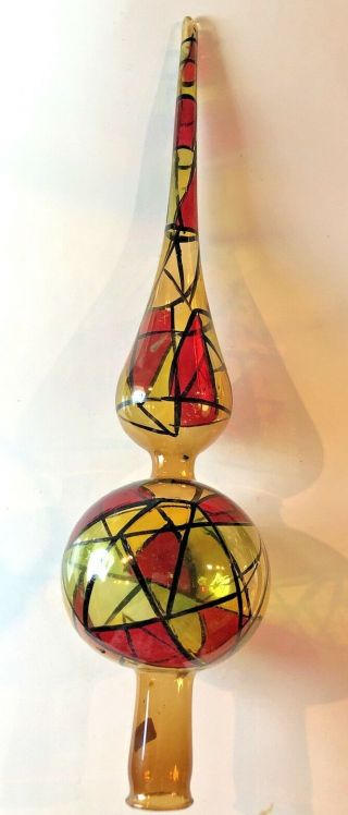 Vintage Retro 14 " Tree Topper / Glass Spindle Red,  Gold,  Green Windowpane Italy