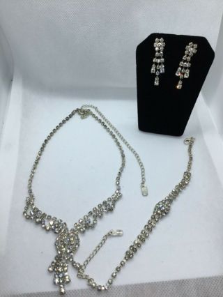 Vintage Costume Jewelry Rhinestone Set Bracelets,  Necklaces Earrings