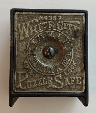 Antique Cast Iron White City Puzzle Safe Still Bank