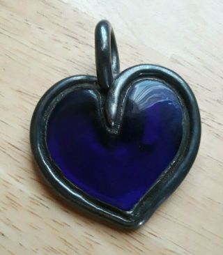 Vintage Heart Necklace/pendant - Bat - Ami Israel 925 Sterling Silver,  Blue Stone