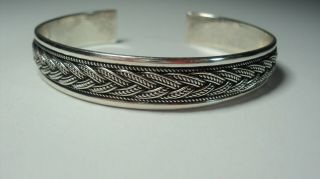Heavy Vintage 925 Sterling Silver Braided Insert Cuff Bracelet