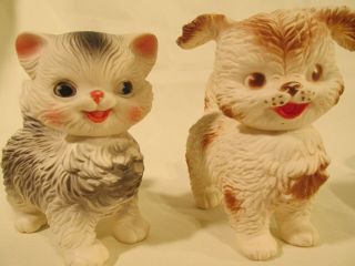Vintage 1960s Edward Mobley Company Squeaky Toy W/ Swivel Heads Dog And Cat