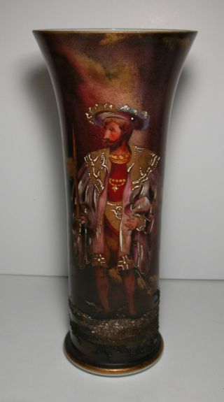Antique French Opaline Art Glass Enamel Gilt Cavalier Portrait Baccarat Era Vase