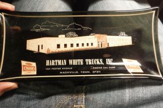 Vtg Hartman White Trucks Advertising Glass Tray Ashtray Nashville,  Tenn Tn