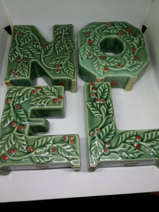 4 Vintage Mcm Lipper Mann Ceramic Noel Christmas Letters Candle Holders Japan