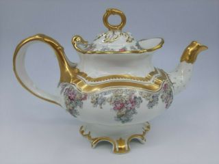 Antique Teapot Hand Painted Floral Heavy Gilt Cauldon Ware Brown Westhead Moore
