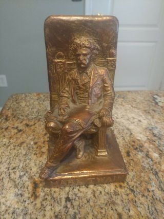 Antique Weidlich Brothers Mark Twain Figural Bronze Metal Bookend Wb 1920 