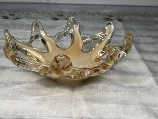 Vtg Murano Art Glass Star Fish Bowl Iridescent Amber Cream Form Italy
