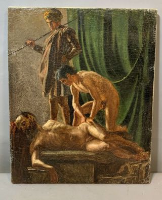 19thc Antique Victorian Era Nude Man Old Masters Style Gay Interest Oil Painting