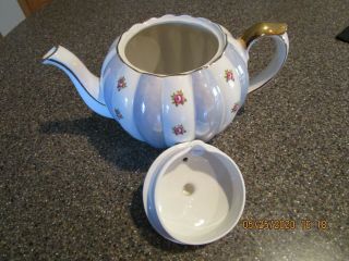 Vintage Gibsons Pumpkin Hand painted Roses and blue teapot with Lid 2