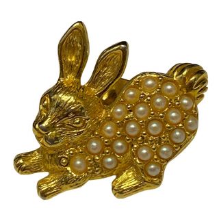 Vintage Avon Bunny Lapel Pin Brooch Goldtone Rhinestone Costume Jewelry