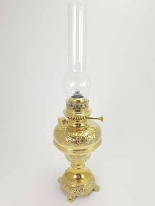 19th C Antique Belgian Brass Oil Lamp Burner With Glass 21.  65 "