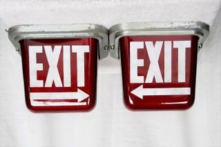 Antique 2 Sided Wedge Ruby Red Exit Light Sign Kopp Theater Art Deco Glass
