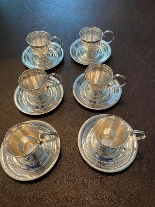 Six Sterling Silver Watrous Mfg Co Demitasse Cup Liners And Saucers