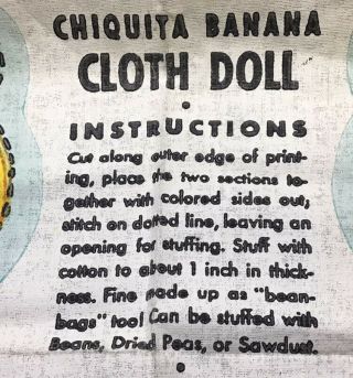 Vintage Kellogg’s Corn Flakes Chiquita Banana Cloth Doll Pattern 2