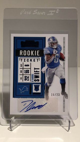 2020 Panini Contenders 115 D’andre Swift Rookie Ticket Blue Foil Auto/23 Lions