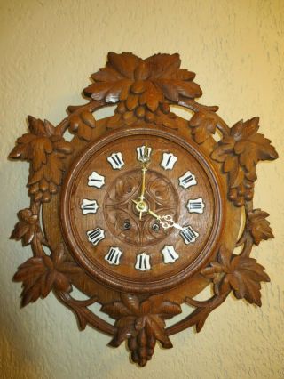 Antique Hanging German Black Forest Wood Carved Floral German Cuckoo Clock