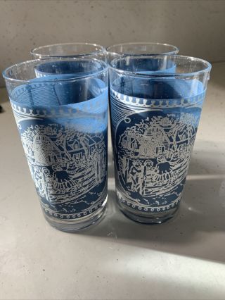 Vintage Currier And Ives Old Farm Gate 8 Oz Water Glass 4¾ " Set Of 4