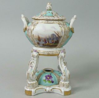 Antique Berlin Porcelain Hand Painted Pot - Pourri Vase C.  1870