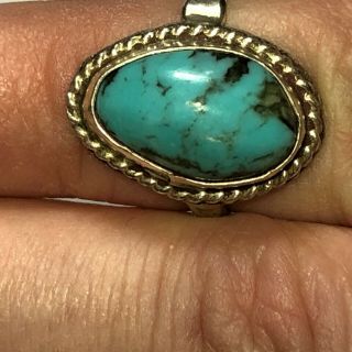 Small Size 3.  5 Vintage Sterling Silver & Bezel Set Turquoise Cabochon Ring