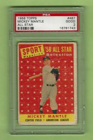 1958 Topps 487 Mickey Mantle As All Star York Yankees Psa 2 Good