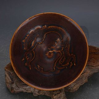 Old Chinese Antique Song Jizhou Kiln Porcelain Dragon Hat Bowl