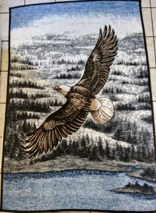 Vintage Biederlack Reversible Throw Blanket With Eagle Design - Made In Usa -