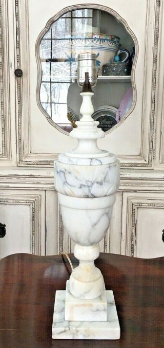 Vintage Antique Art Deco Carved White Alabaster Marble Urn Lamp 19 "