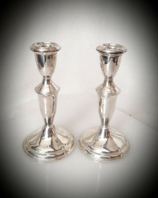 Pair▪empire▪sterling Silver Candlesticks Weighted 6.  25” Candle Holders▪588 Grams
