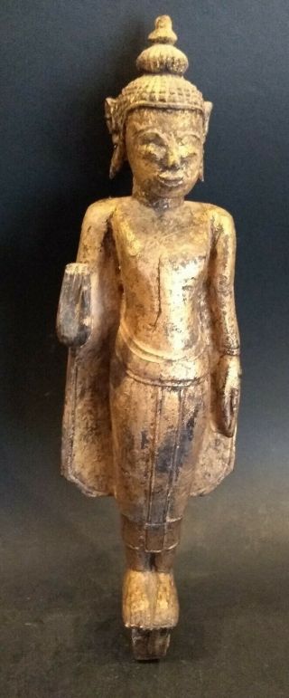 Antique Wooden Gilded Buddha - Thailand - 19th Century Or Earlier