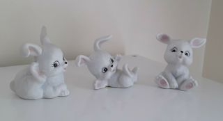 Vintage Homco Porcelain White Bunny Figurines Easter Decor Set Of 3 1450,  1458