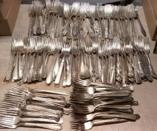 144 Mixed Silver Plate Dinner Forks Craftings,  Rings,  Chimes,  Scrap Lotqqq